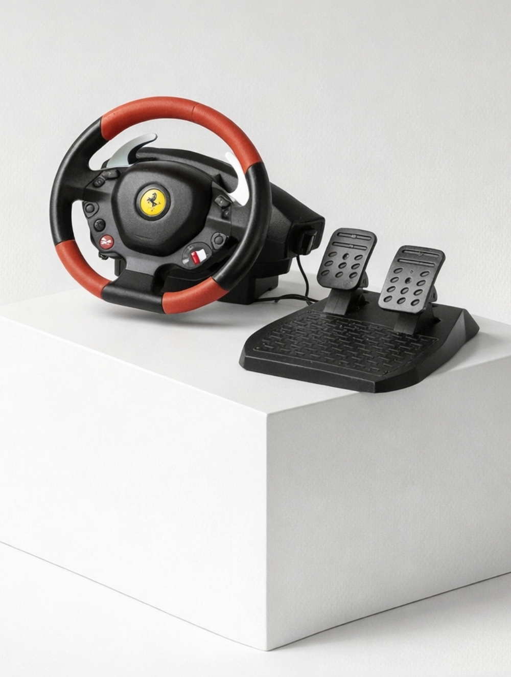 Ferrari Gaming Steering Wheel Controller in Black and Red And Pedals